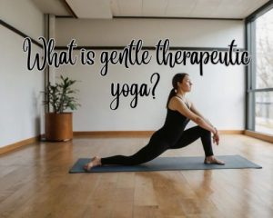 a woman doing therapeutic yoga in a studio alone